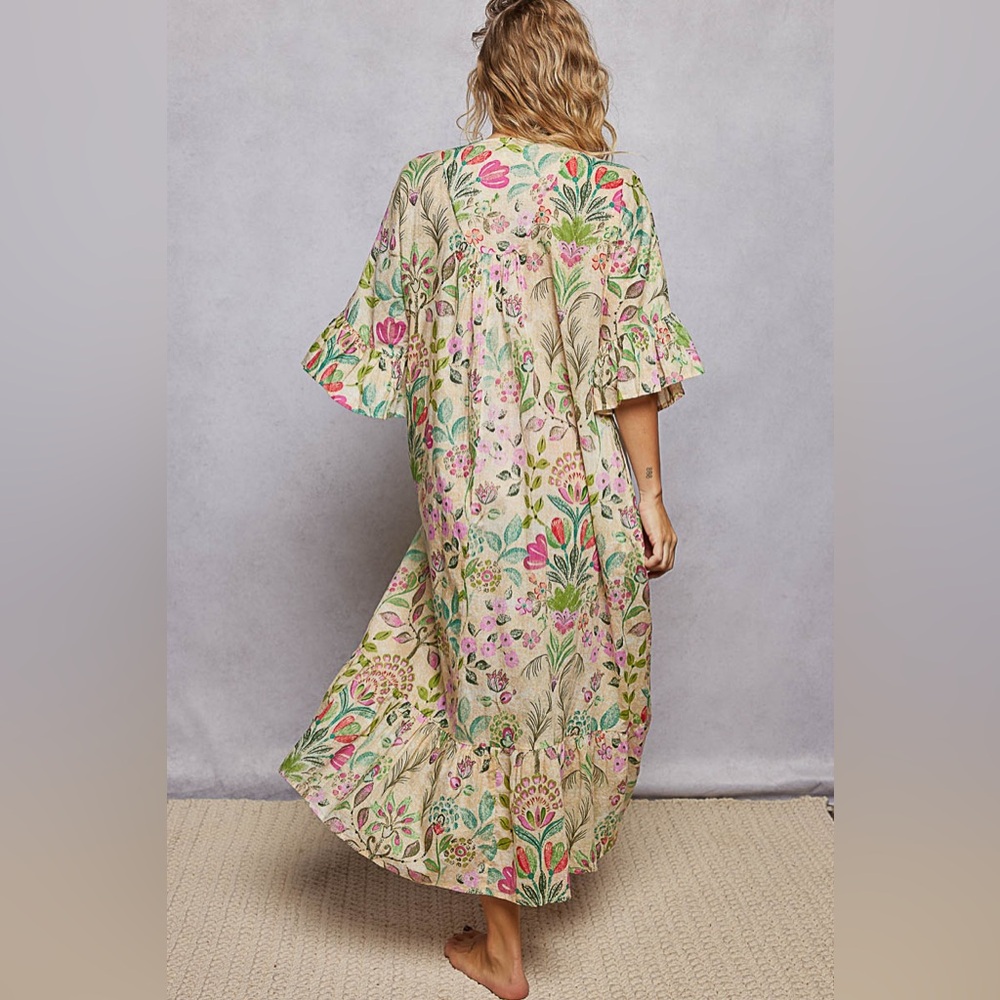 POL V-Neck Beaded Floral Bohemian Maxi Dress With Pockets - Picture 6 of 11
